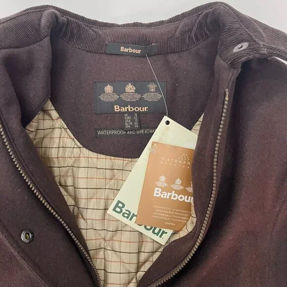 Barbour Newmarket Coat Women's Wool Brown Waterproof Breathable US 12 NWT $500 - Picture 2 of 16
